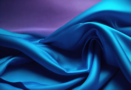 3d render, abstract background with folded textile ruffle, blue cloth macro, wavy fashion wallpaper. Generative Aiの素材
