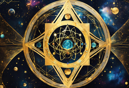 Moon phases space with planets comets constellations and stars. Generative Aiの素材