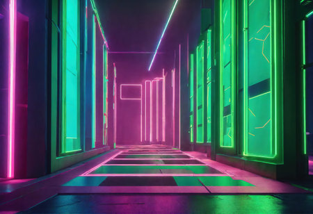 Abstract concept of an urban street at night.evoking a modern and dynamic ambiance. Generative Aiの素材