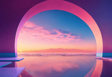 Abstract water surface and geometry background 3d rendering digital drawing. Generative Aiの素材