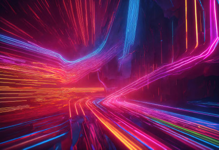3d render, abstract neon background with colorful glowing lines. Generative Aiの素材