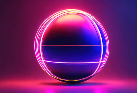 Cosmonaut flying through a luminous neon ring, portal. 3d rendering. Generative Aiの素材