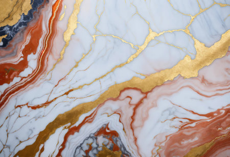 artificial fashionable stone, marbled surface, Abstract white and gold luxury marble. Generative Aiの素材