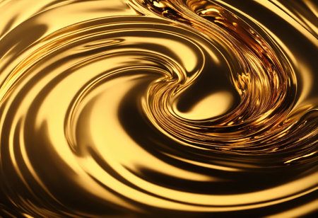 3d rendering, round gold liquid splash, metallic wave, swirl, cosmetic oil. Generative Aiの素材