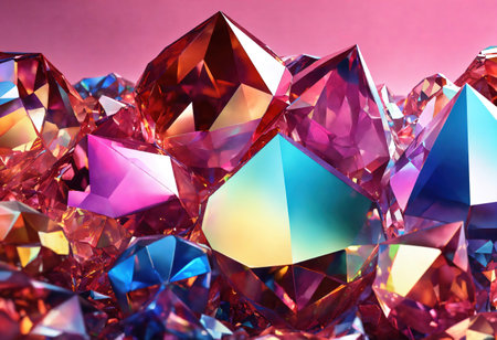 A 3D rendered image showcasing an abstract crystal background with an iridescent texture. Generative Aiの素材