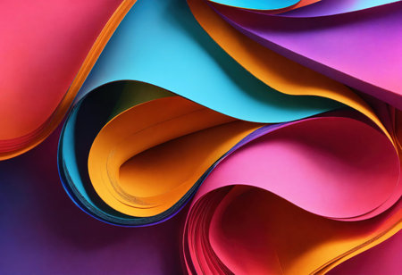 3d render. Abstract modern gradient background with paper scrolls, curvy ribbon edge, folded wallpaper. Generative Aiの素材