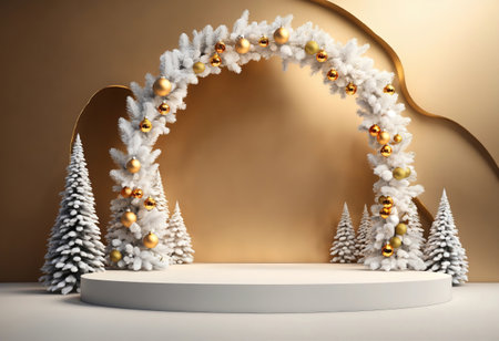 golden arch and frozen spruce twigs. Generative Aiの素材