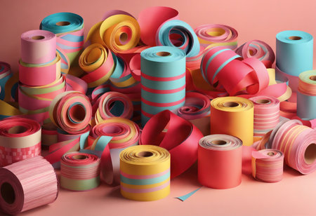 3d pink paint watercolor brush stroke luxury ribbon spiral on blue background. Generative Aiの素材