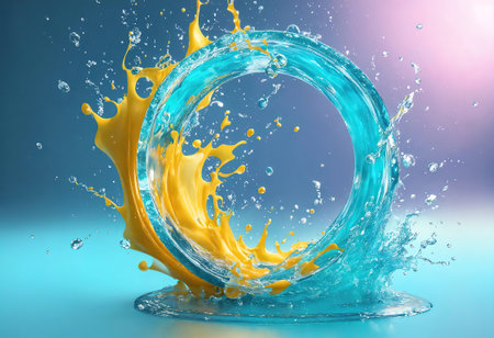 3d water splashing round frame, aqua, isolated liquid splash. Generative Aiの素材