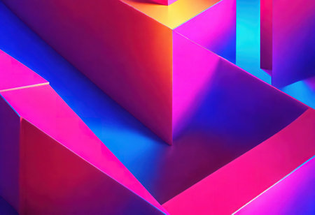 Glowing geometric shape, round frame, 3d render, abstract neon geometric background. Generative Aiの素材