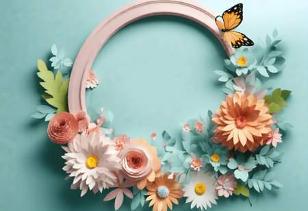 Abstract cut paper flowers isolated on white, botanical background. Generative Aiの素材