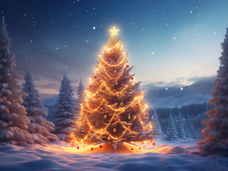 Fantasy christmas tree with gifts celebrating merry christmas christmas cardの素材