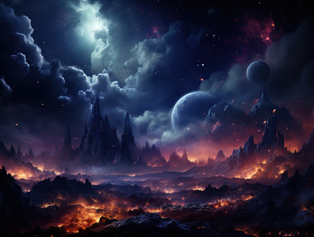 Mars in sky at night background asset game 2D futuristicの素材