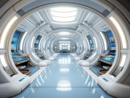 White corridor, tunnel in spaceship or future buildingの素材