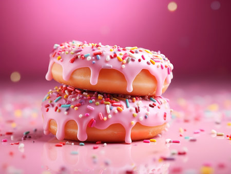 Flat lay of glazed doughnuts with copy spaceの素材