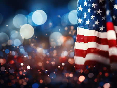 An american flag in front of a blue backgroundの素材