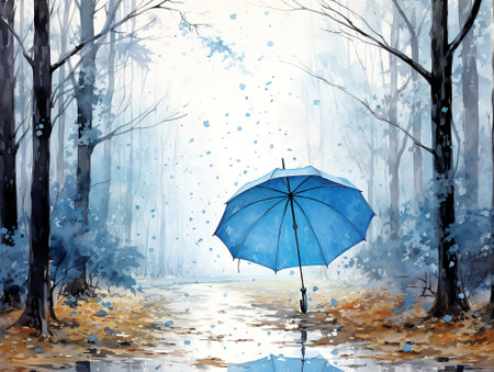 3d Blue umbrella against white backgroundの素材