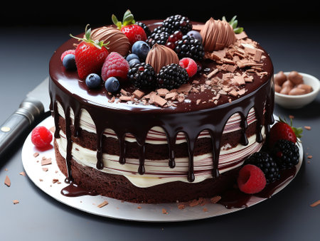 Delicious chocolate cake with flowersの素材