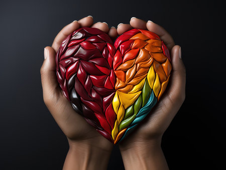 Hands people of different races and nationalities reach for heart symbolizing mercyの素材