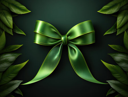 World mental health day, green ribbon put in human's hands on blue backgroundの素材