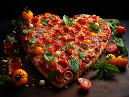 Flat lay decoration with pizza and wineの素材