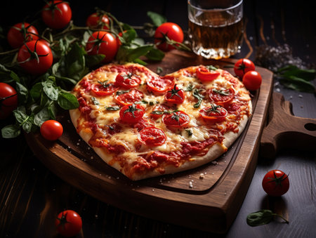 Flat lay valentines day assortment with pizza and copy spaceの素材