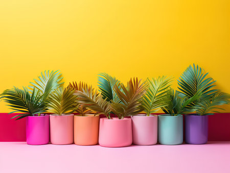 Tropical palm leaves on pink background, Minimal nature, Summer Styledの素材
