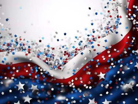 White background with blue red and white stars and decor American Independence Dayの素材