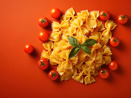Top view tasty italian pasta with meatballs and greens on dark-blue deskの素材