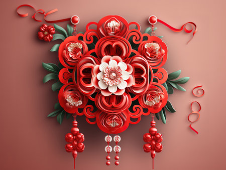 A paper art of a flower on a blue backgroundの素材