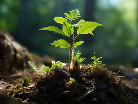 Green leaves with wood stump. new development and renewal as a business conceptの素材