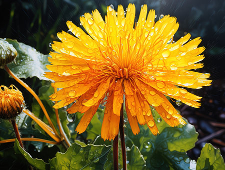 Dandelion tea seeds flower blue backgroundの素材