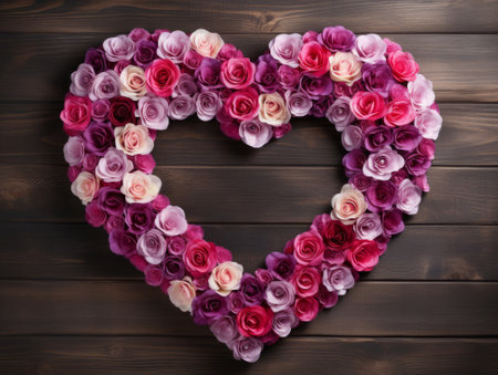 Heart of beautiful dry flowers on wooden backgroundの素材