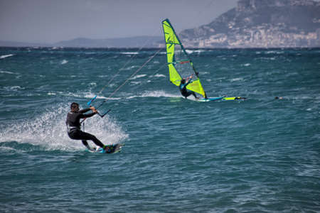 Windsurfers compete in the Mediterranean Sea.の写真素材