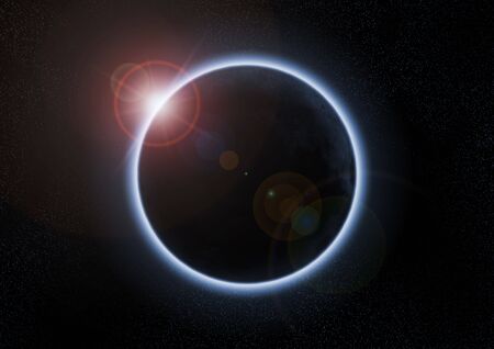 A solar eclipse occurs when the moon passes between the Sun and the Earthの写真素材
