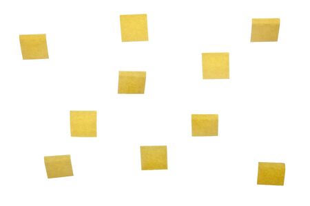 Collection of ten yellow notes, isolated on white backgroundの写真素材