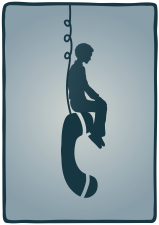 sitting on the phoneのイラスト素材