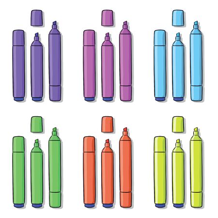highlighters of different colorsのイラスト素材