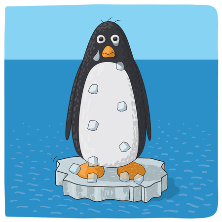 penguin crying for climate changeのイラスト素材