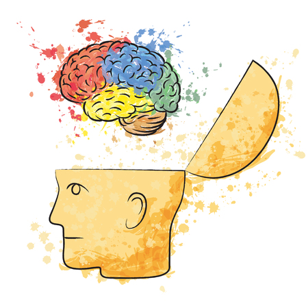 Symbolic drawing of the head with the brainのイラスト素材