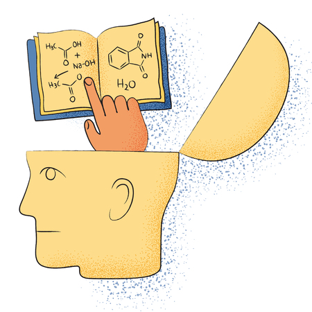 Symbolic drawing of a head and a chemistry thoughtのイラスト素材
