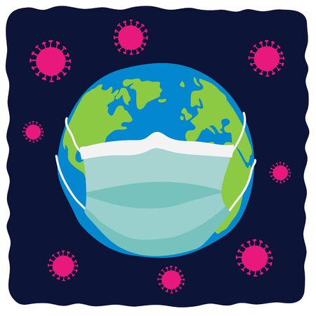 drawing with symbols of a globe and coronavirusのイラスト素材