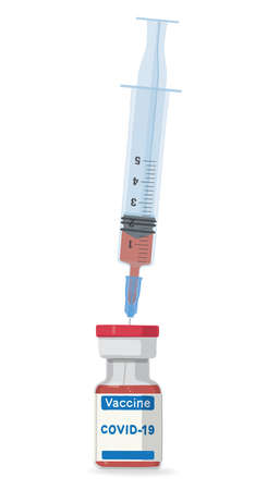 Syringe and vaccine bottle against Covid-19 infection, vector illustration.のイラスト素材