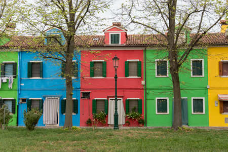 Burano island, characteristic view of colorful houses, Venice lagoon, Italy, Europeの写真素材