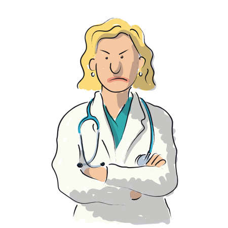 Funny vector illustration of medical staff character. Professional doctor. Illustration isolated on white background.のイラスト素材
