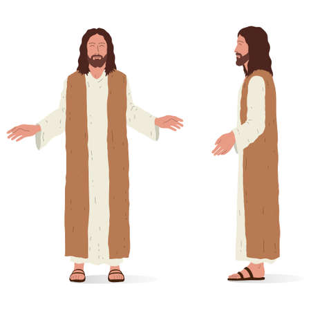 Jesus standing, front and side view. Isometric vector illustration, isolated figure.のイラスト素材