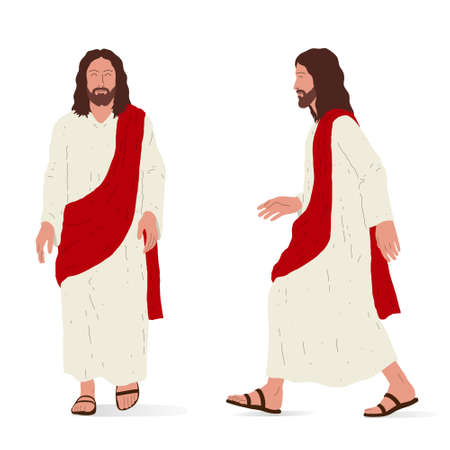 Jesus standing, front and side view. Isometric vector illustration, isolated figure.のイラスト素材