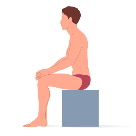 Young caucasian man sitting, man body. Isometric vector illustration of a sitting person.のイラスト素材