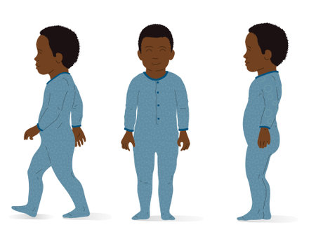 Child of afro ethnic origin, standing and walking, isometric view, full body. Isometric vector illustration.のイラスト素材