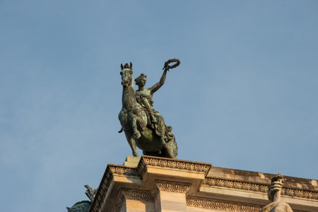 The Arco della Pace in Corso Sempione, a triumphal arch in Milan, Lombardy region, Italy.の写真素材